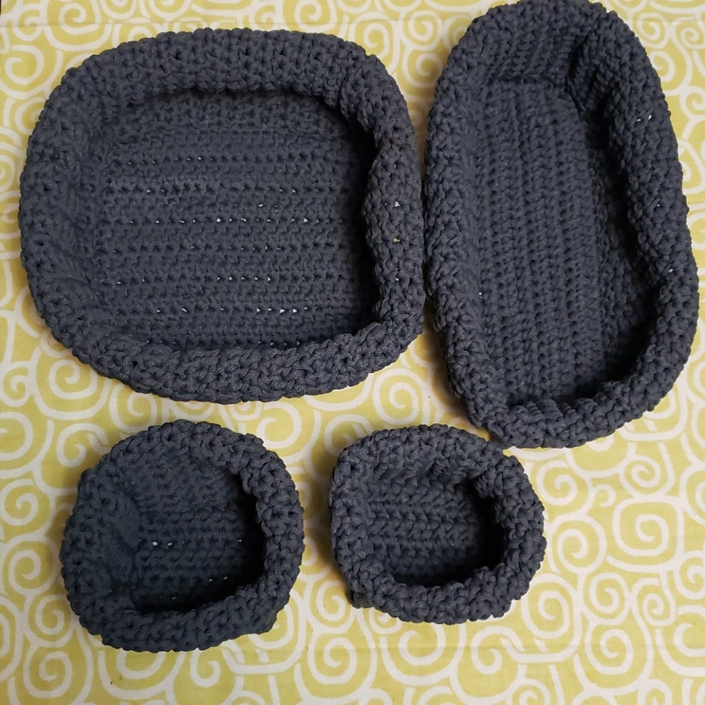 4 pk of hand crocheted storage baskets